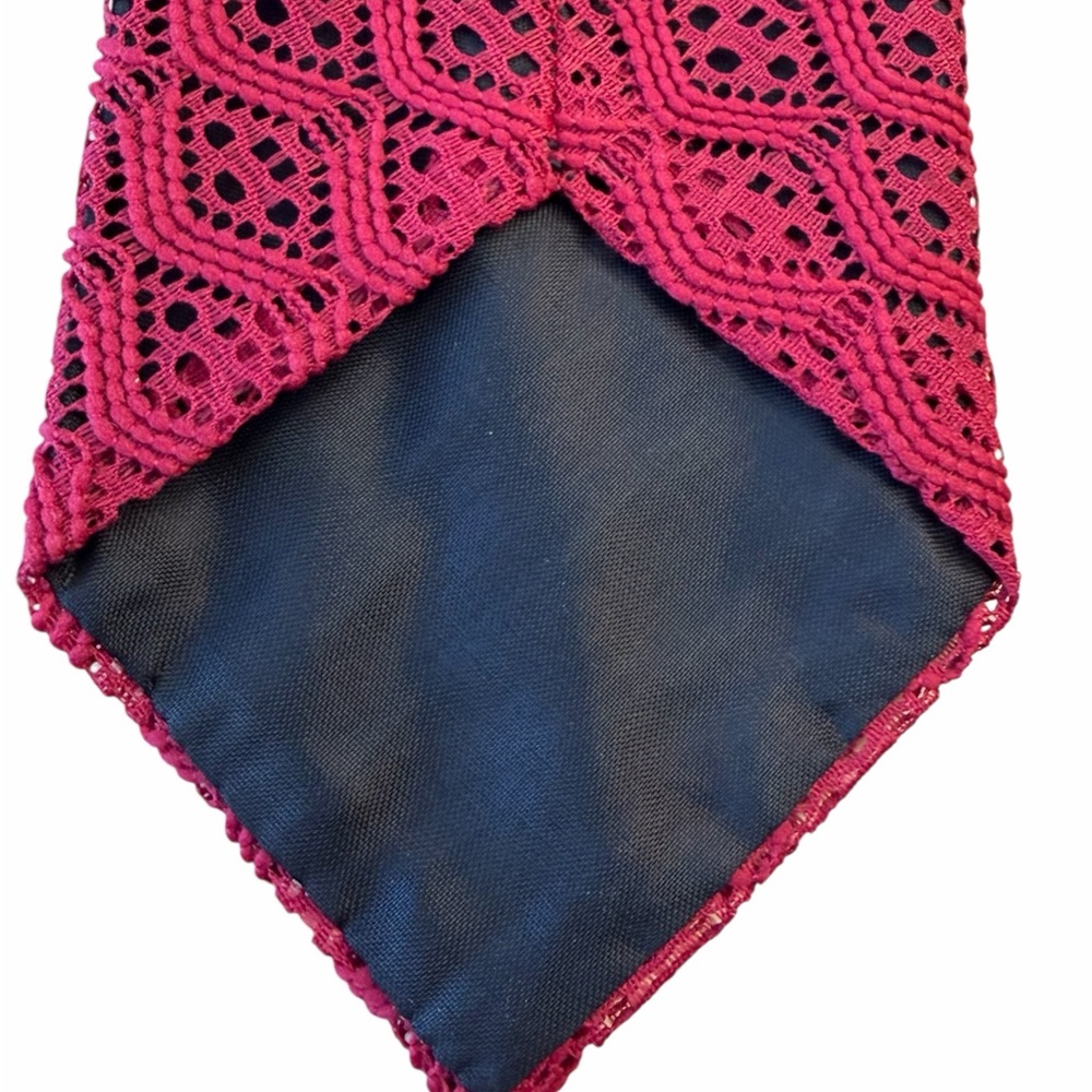 Elegant Red Patterned Tie Textile Vintage Knit overlay Rare - Picture 3 of 5
